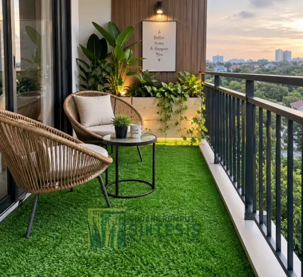 rumput sintetis di balkon