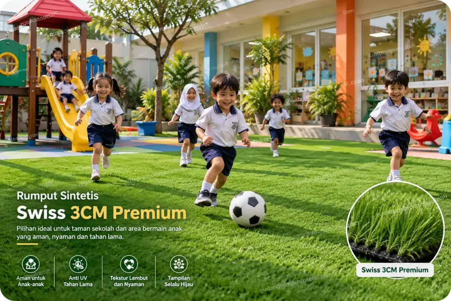 rumput sintetis swiss 3cm premium untuk taman anak